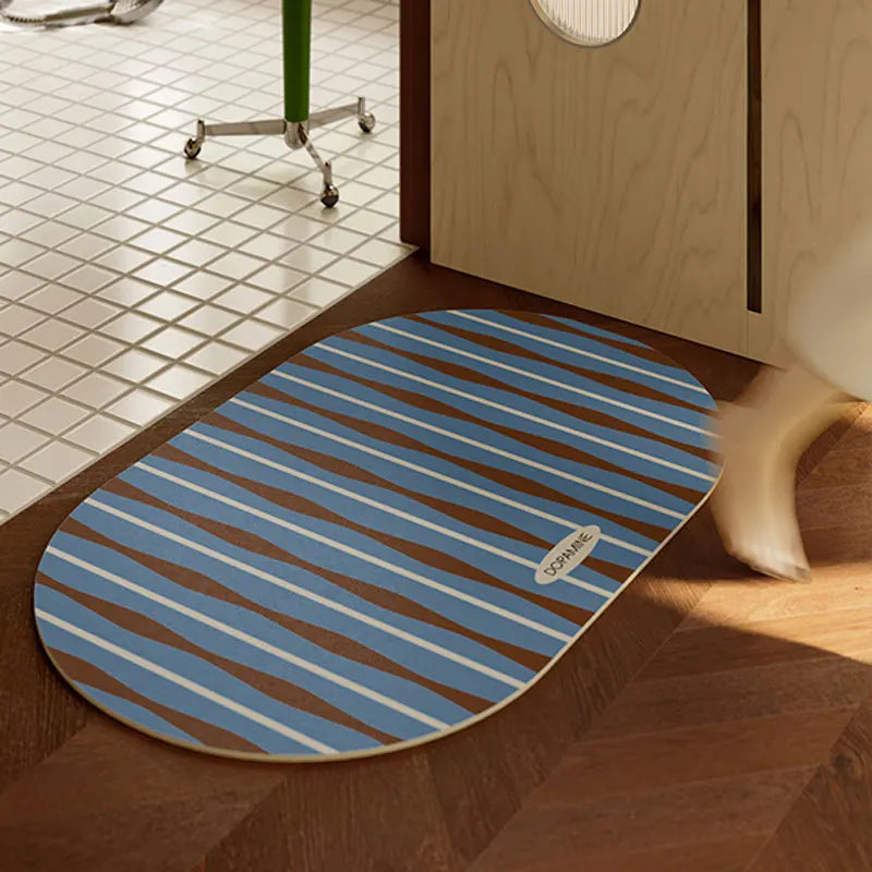 tapis vert marron bleu rayures diagonales moderne antidérapant absorbant eau salle bain intérieur voyage