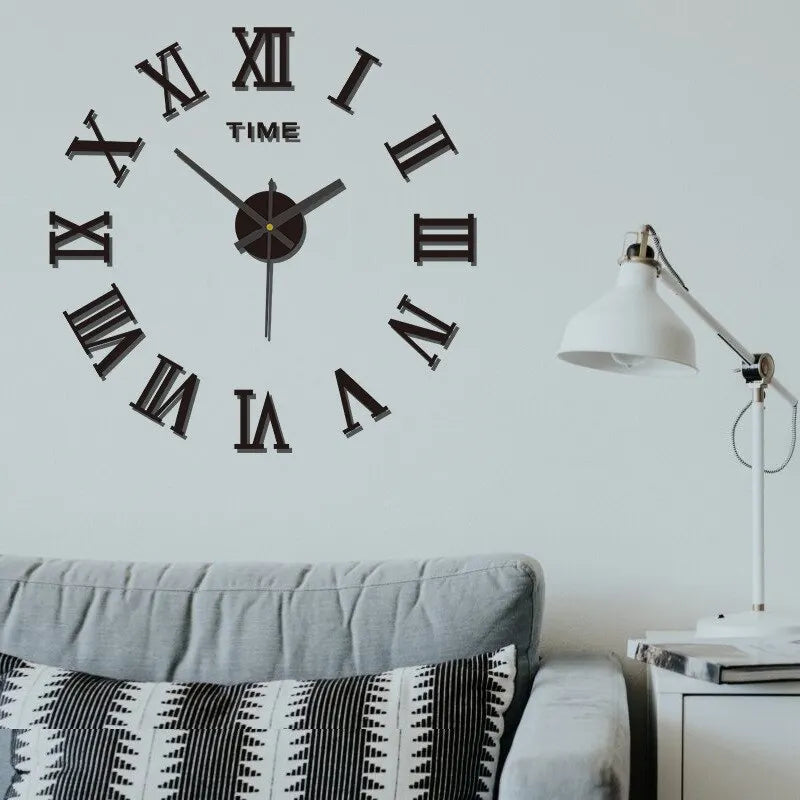 horloge murale moderne 40cm quartz chiffres romains classique décoration intérieure salon noir doré argenté