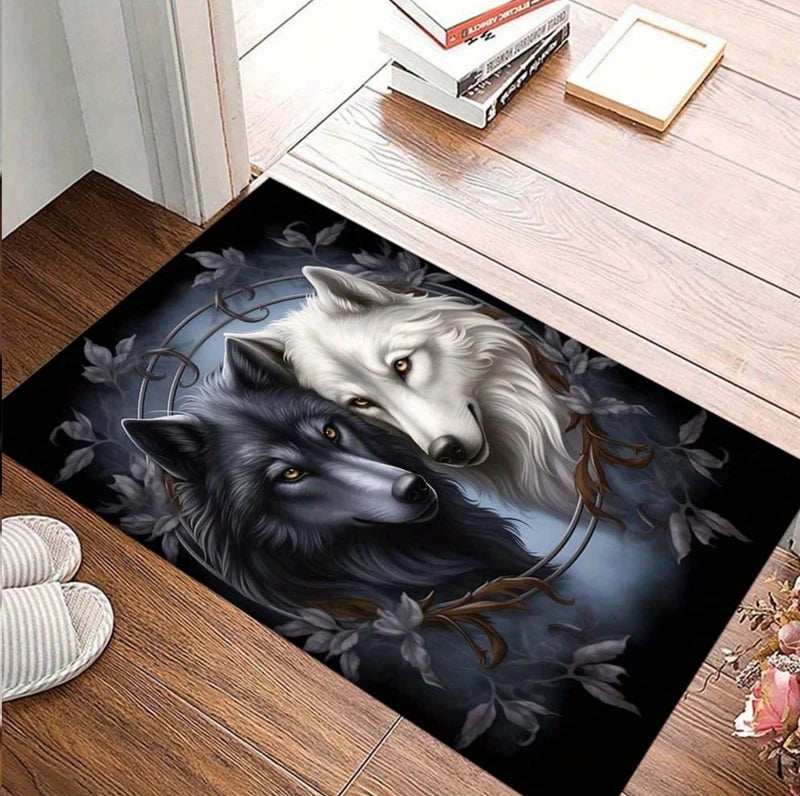 tapis sol noir gris moderne loup géométrique antidérapant résistant extérieur salon