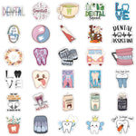 stickers dentaires die cut multicolores motifs dentaires cartoon adhésifs dents instruments dentistes humour professionnels