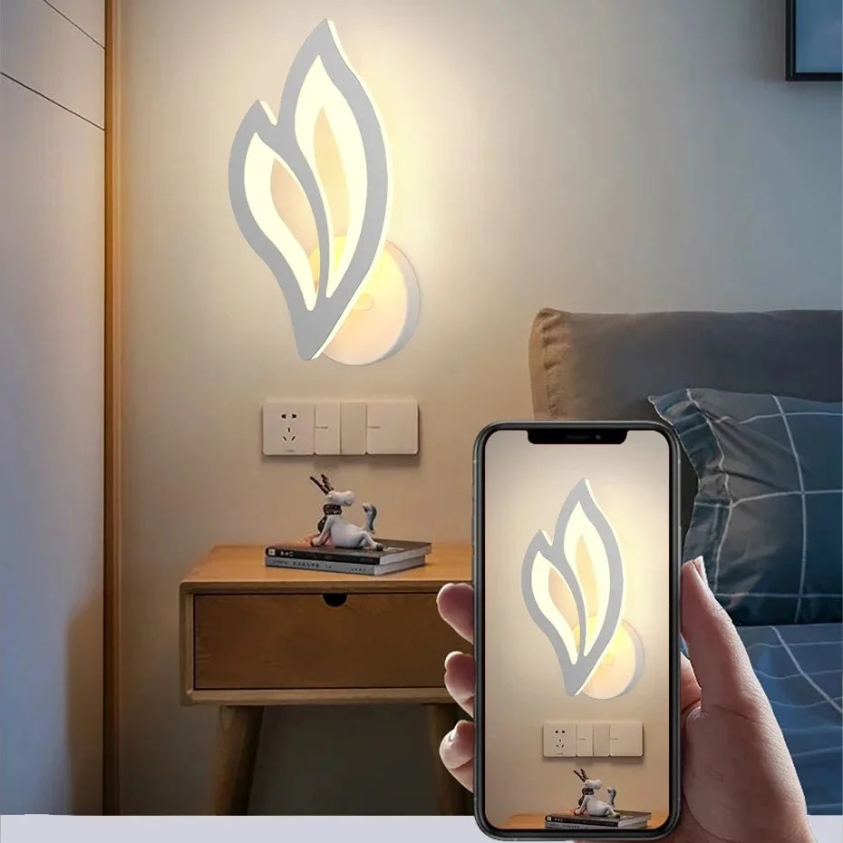 applique murale moderne led blanc feuille stylisée éclairage minimaliste chambre entrée cuisine salon