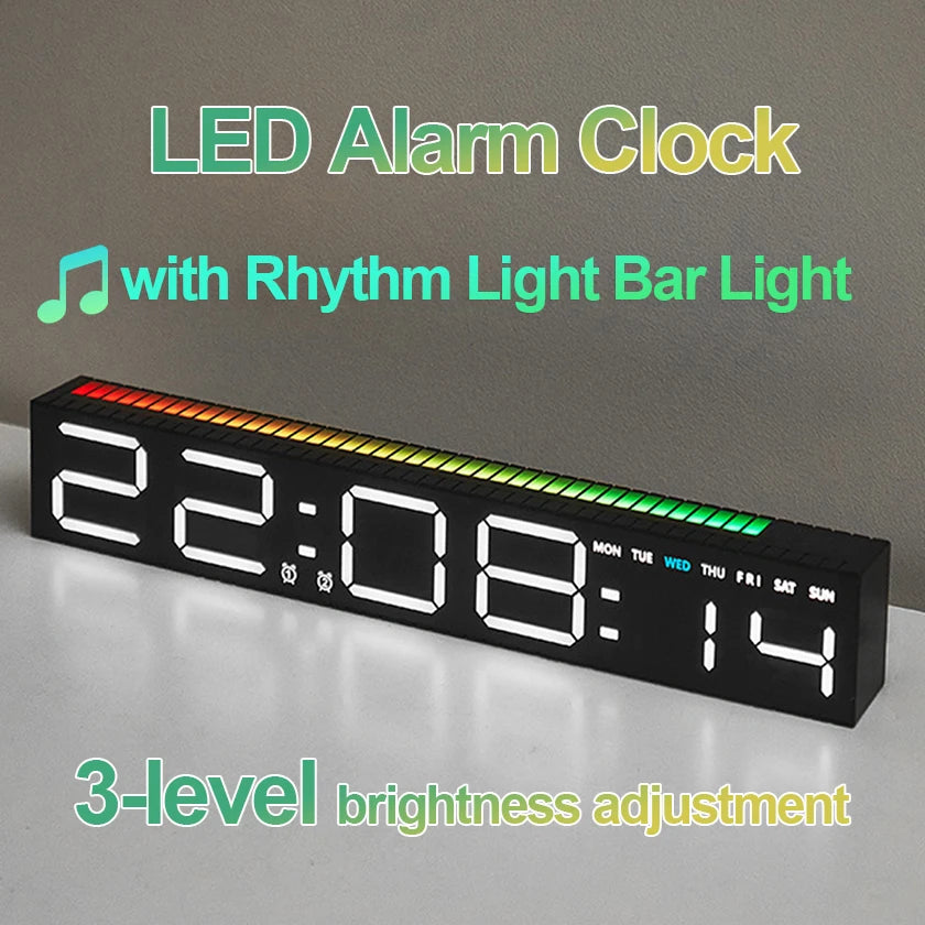 horloge led moderne réveil numérique lumière ambiance barre rythmique couleur réglable