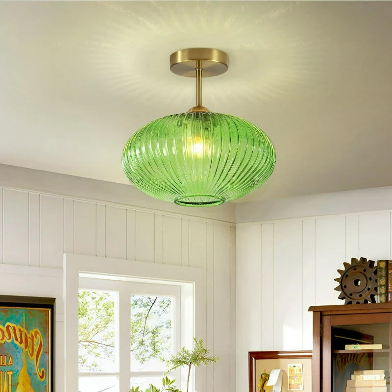 lampe suspendue moderne vert rayures opaques chambre salon led fixée éclairage