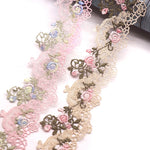 ruban dentelle fleurs brodées beige rose clair opacité traditionnel coton polyester