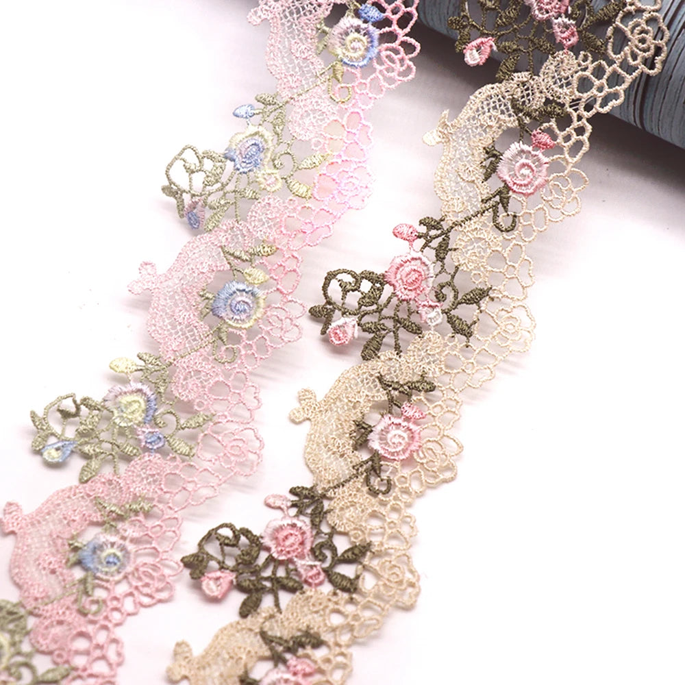 ruban dentelle fleurs brodées beige rose clair opacité traditionnel coton polyester
