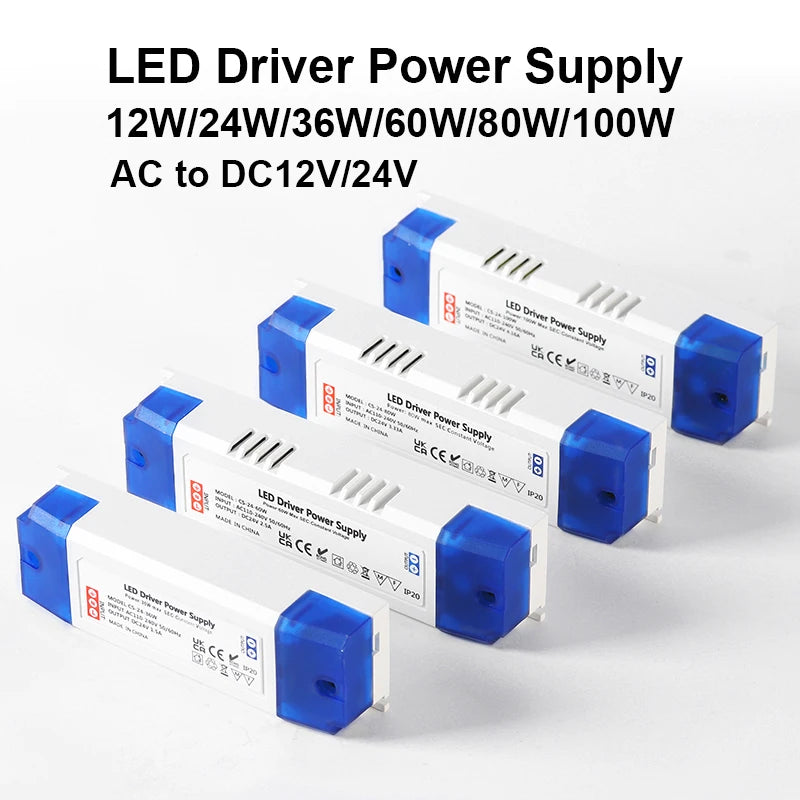 transformateur led 12v 24v 12w 24w 36w 60w 100w alimentation constante ac110v 240v bleu