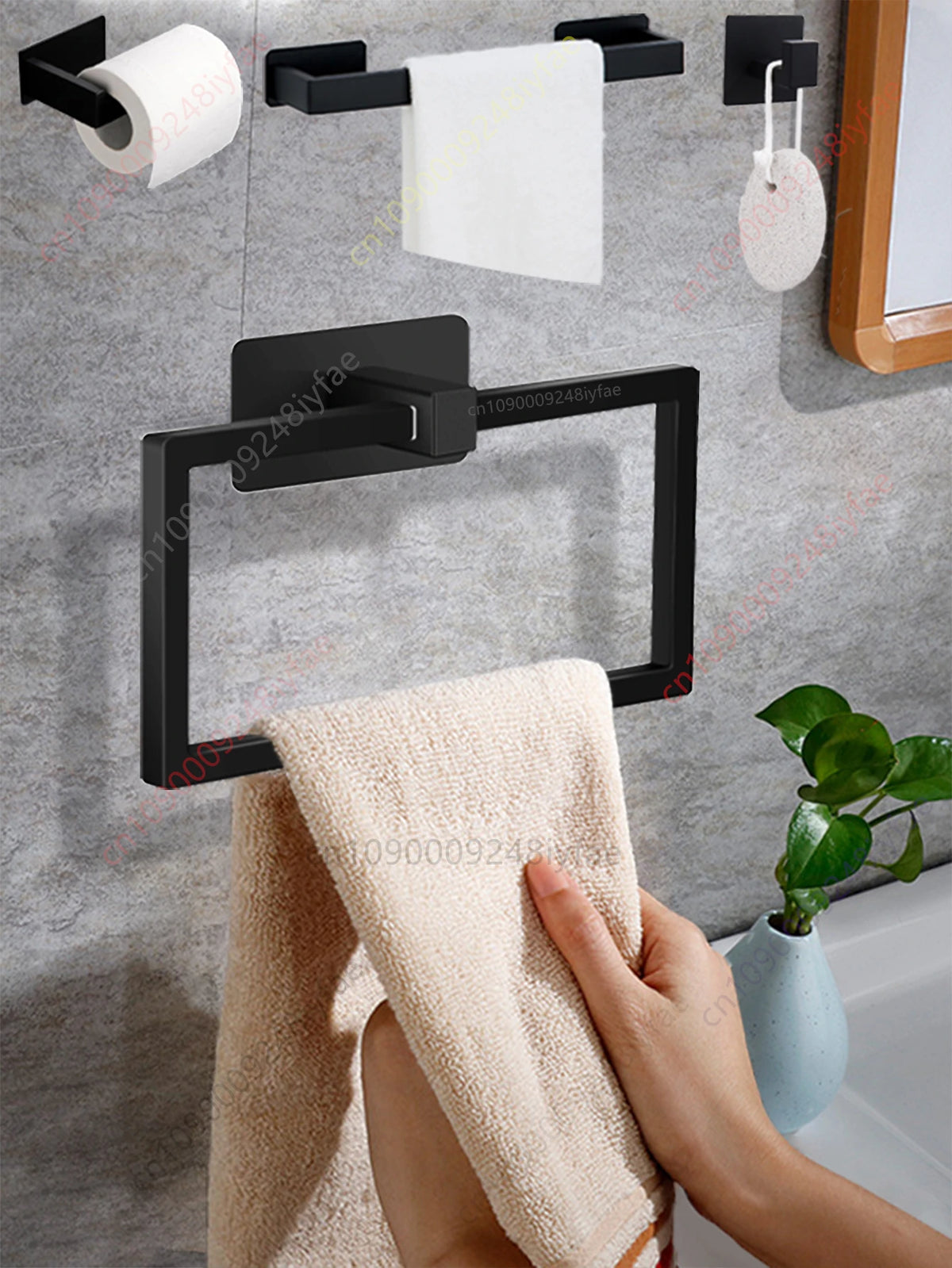 porte serviettes moderne porte papier toilette crochet mural adhésif noir argent minimaliste ensemble bain