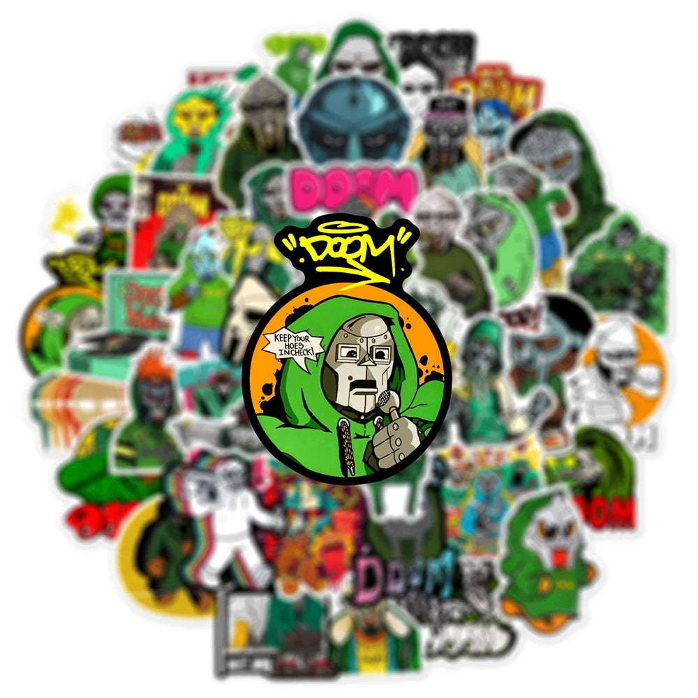 stickers cartoon graphiques personnages dessins animés masques logos doom multicolore vert noir rouge bleu