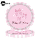 vaisselle jetable rose anniversaire filles assiettes gobelets serviettes nappe motif ruban fête enfant