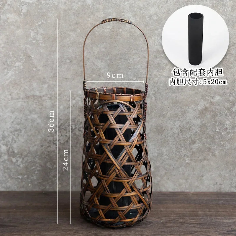 panier rotin tressé main vase bambou décoration fleurs rustique artisanal maison