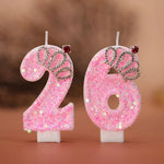 bougies anniversaire forme chiffres rose scintillants dorés festive tringle couronne strassée numéro