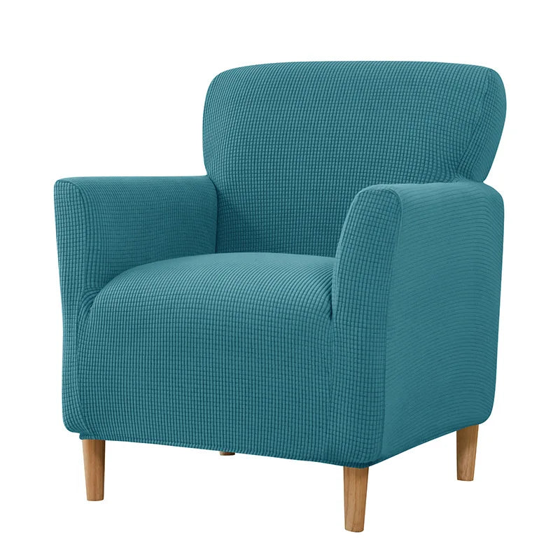 housse fauteuil jacquard carreaux moderne bleu beige gris extensible adhésif