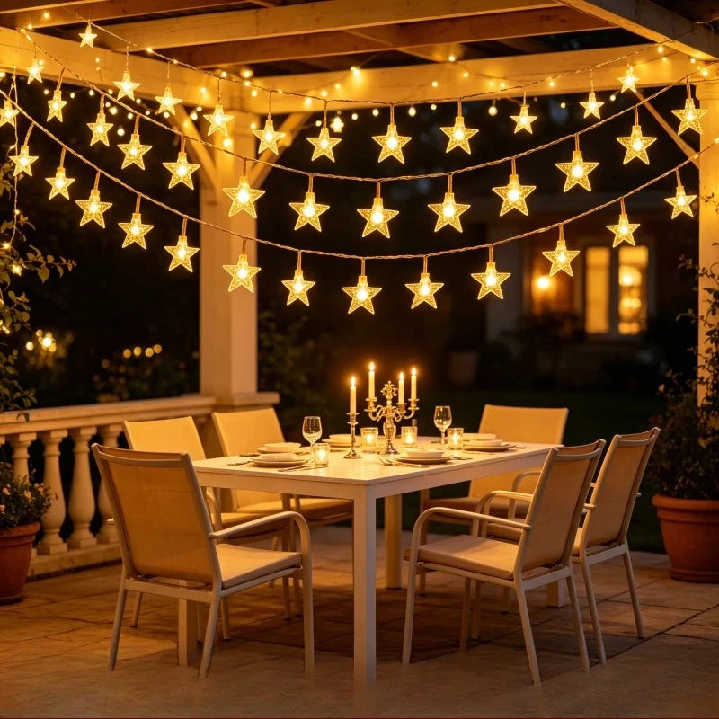 guirlande lumineuse étoiles blanc doré extérieur moderne fête noël 10 led 15m