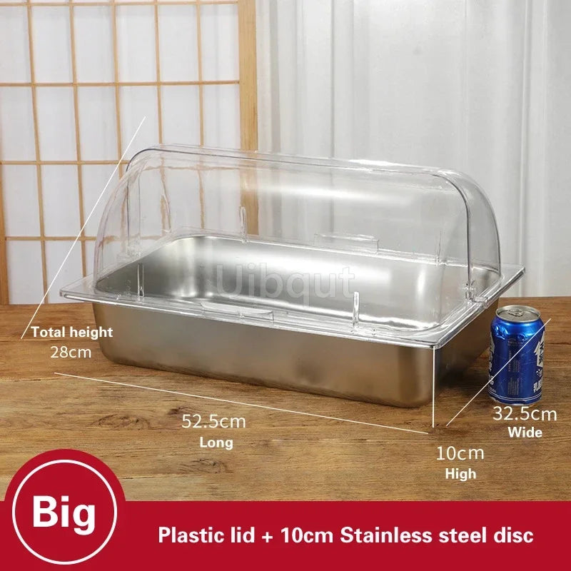 bac alimentaire acier inoxydable couvercle transparent poignée buffet cuisine moderne