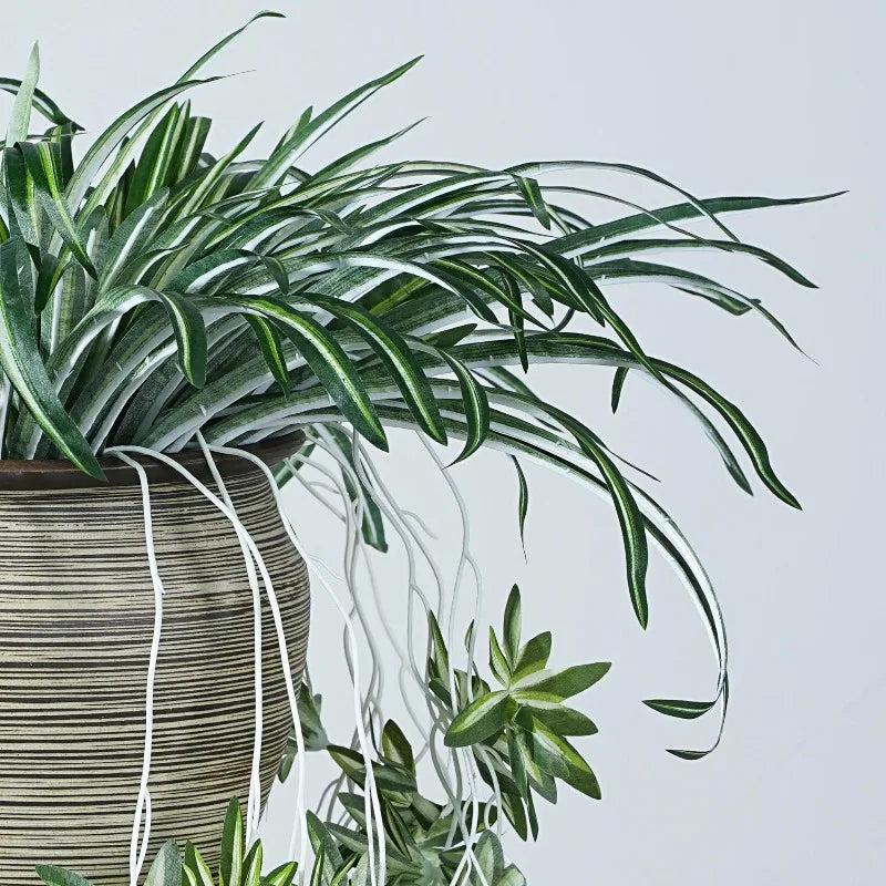 plantes artificielles vertes pots ceramique decoratives feuilles rayees intérieur decoration maison six pieces