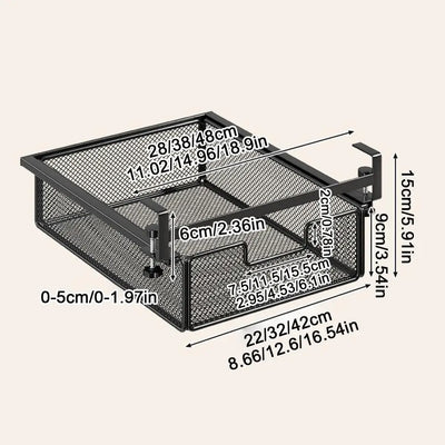 rangement sous panier métal maille noir moderne clips calculatrice stylos papier bague