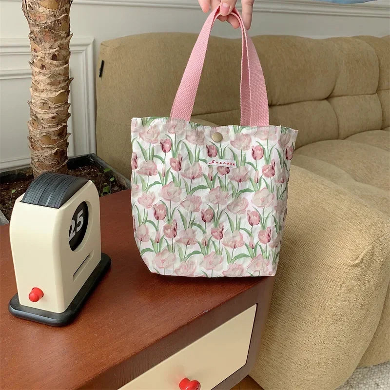sac provisions toile multicolore fleurs moderne sans fermeture éclair poignées pique nique étudiant lunch