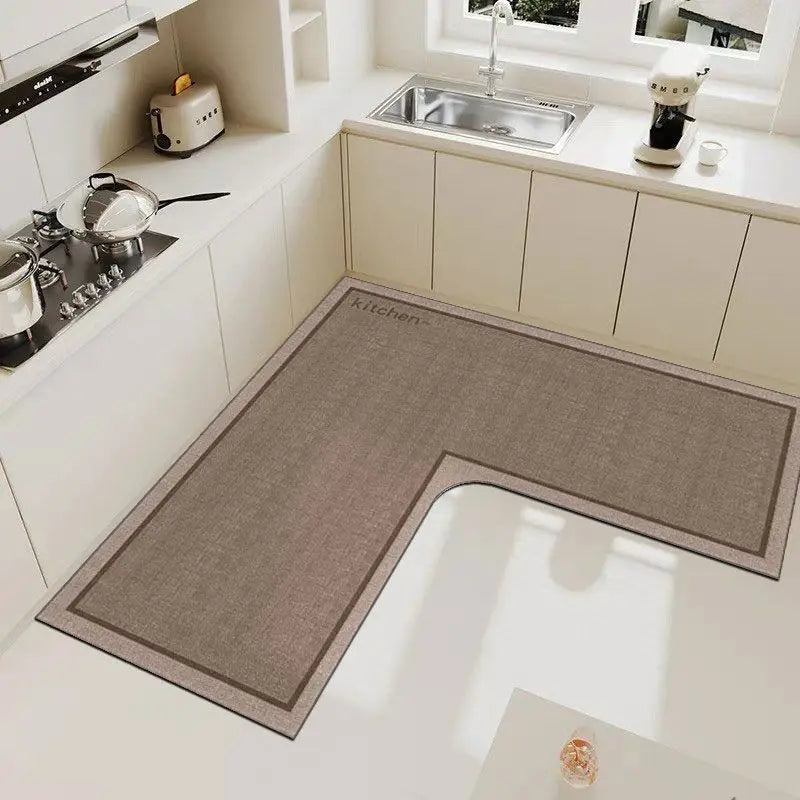 tapis cuisine gris beige rayures bordure moderne antidérapant imperméable polypropylène PVC