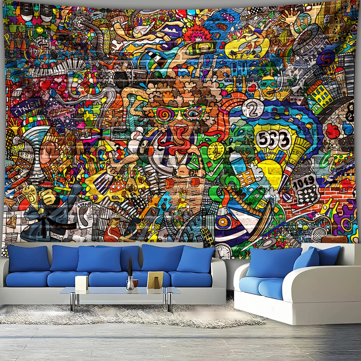 tapisserie murale moderne abstraite pop art graphique multicolore décoration intérieure bohème salon chambre