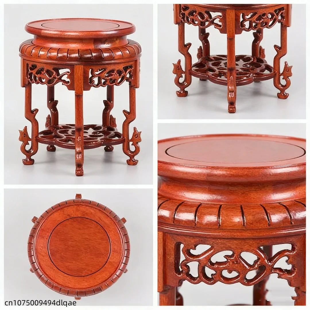 présentoir bois sculpté rouge motifs floraux artisanal table basse stylechinois