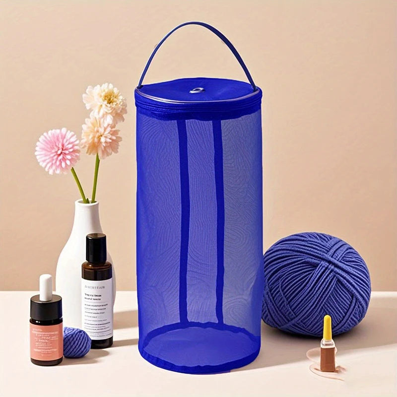 sac maille pratique moderne rose violet bleu boules laine poignée organise laines outils tricot