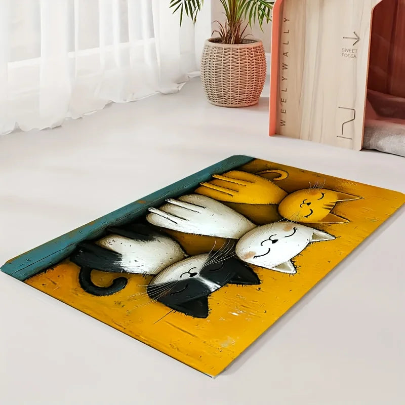 tapis antidérapant chats motifs bols animaux facile nettoyer imperméable décoration maison illustré trois chats