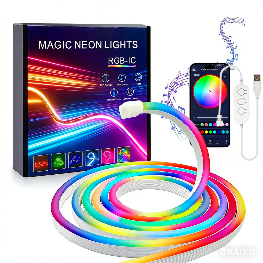 ruban led néon multicolore ondulé moderne clips mural adaptateur 5v étanche synchronisation musique