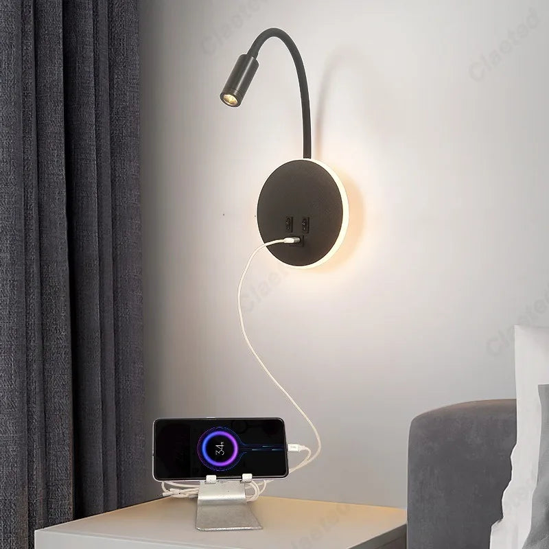 lampe murale flexible moderne noir blanc éclairage cuisine salle manger prise électrique led.angle réglable