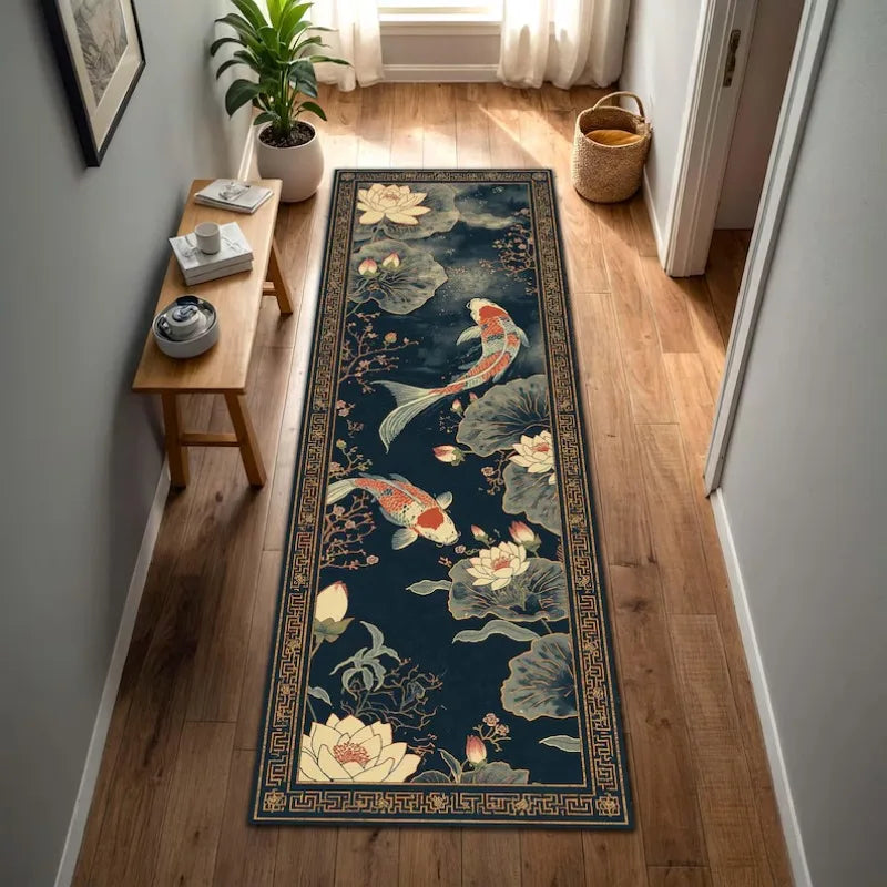 tapis sol antidérapant poisson koi fleur lotus décoration intérieure moderne polyester polypropylèneextérieur salon chambre