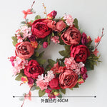 couronne florale vintage rose blanche feuilles vertes fleurs artificielles intérieur mariage table porte