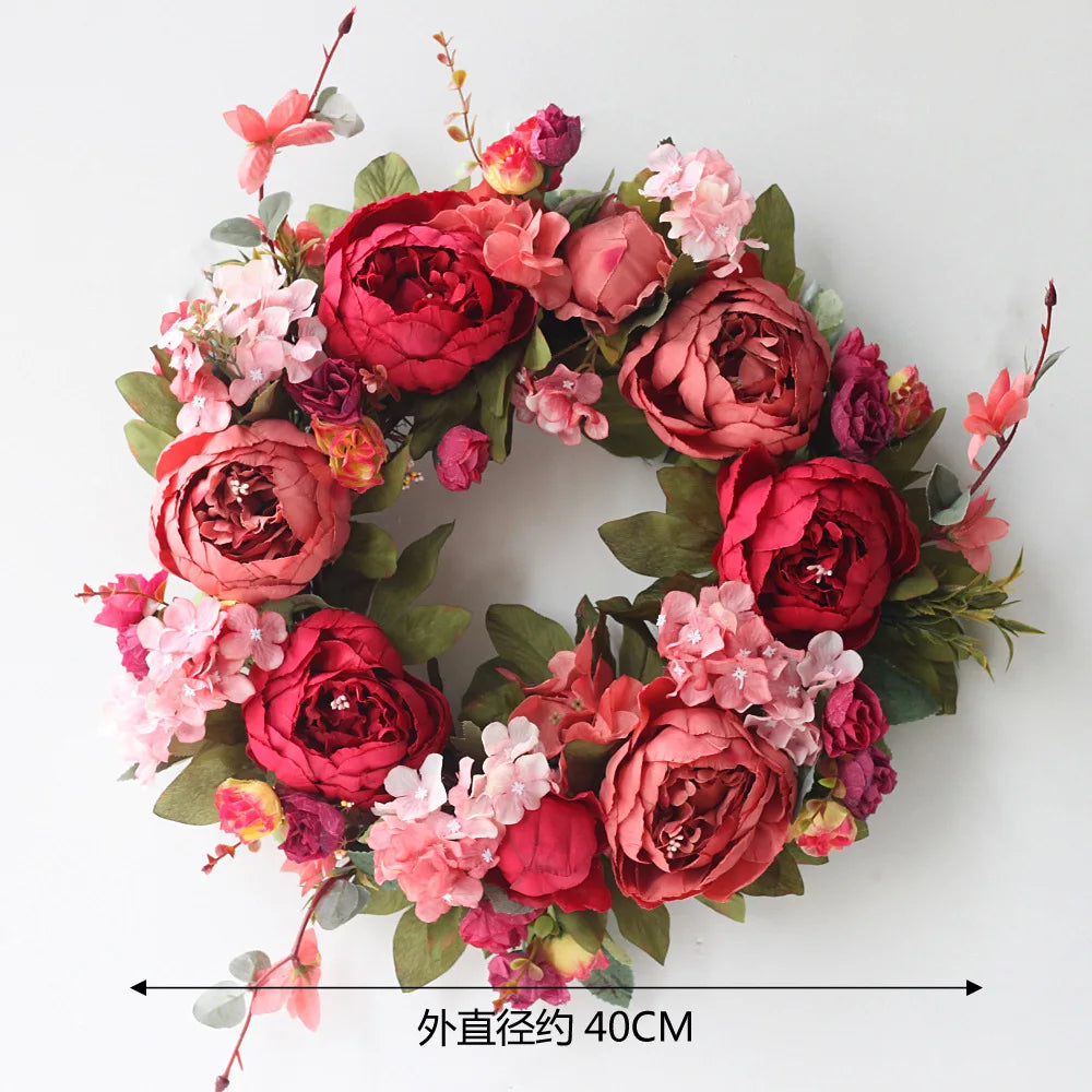 couronne florale vintage rose blanche feuilles vertes fleurs artificielles intérieur mariage table porte