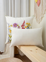 housse coussin brodée fleurs oiseaux décoratives polyester traditionnel adhésif blanc