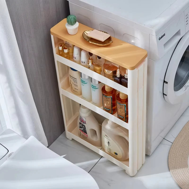 étagère rangement étroite roulettes plastique blanche salle bain cuisine petit espace