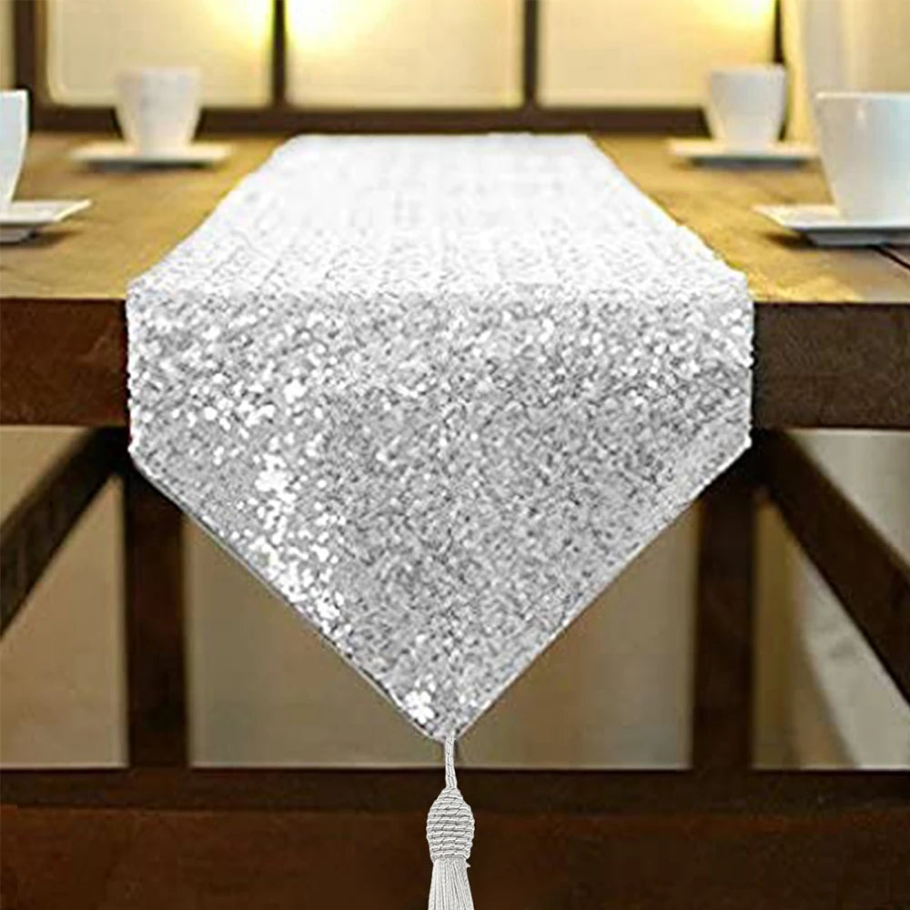 nappe table paillettes or noir argent festives pompons mariage anniversaire festive