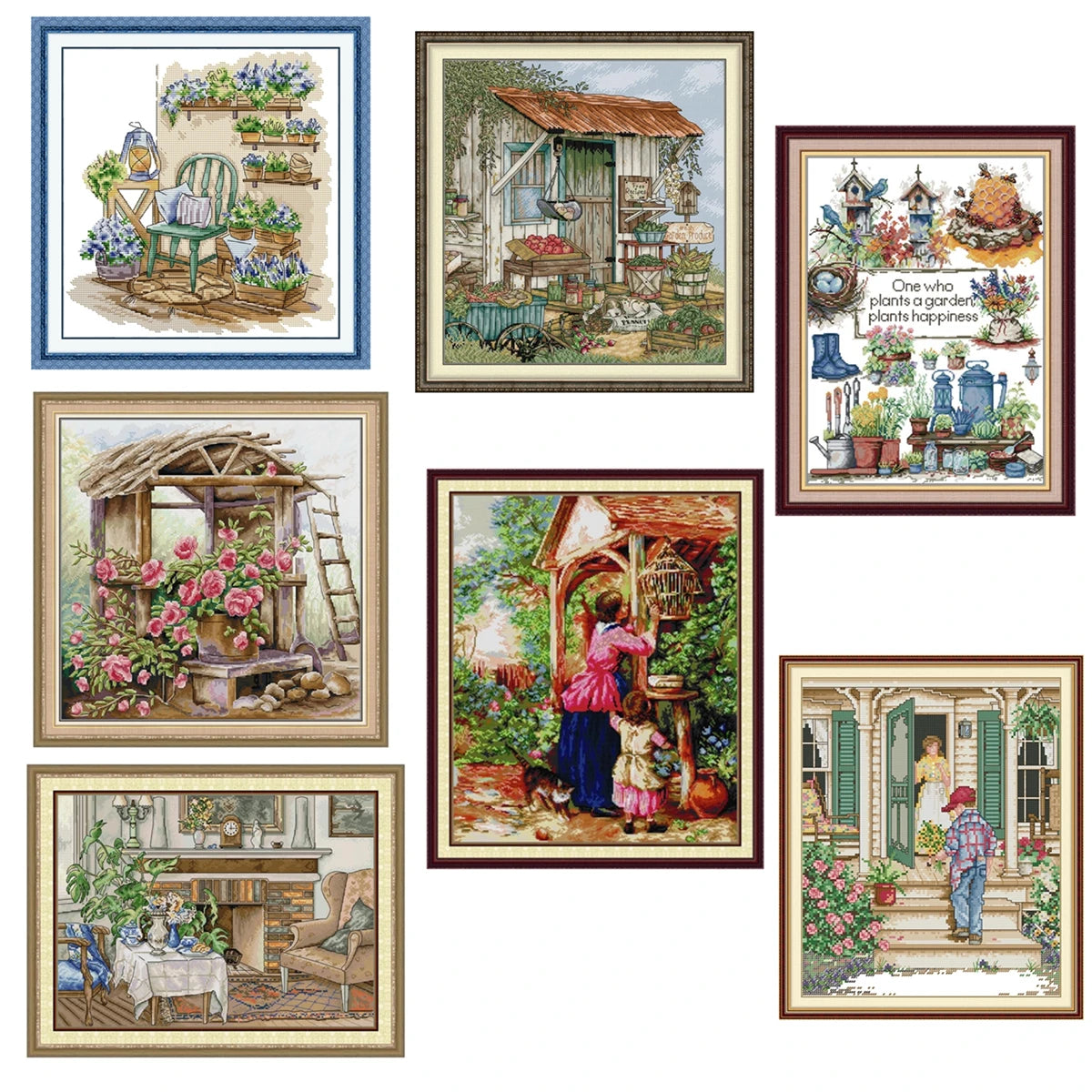 broderie coton paysagère fleurs végétation maison jardinage outils rustique vintage travauxmanuelles