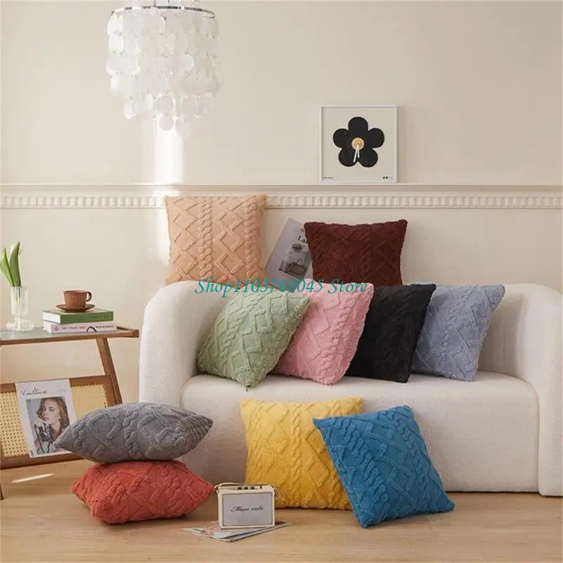 taie d'oreiller double face polyester coton bleu motif géométrique moderne adhésif 43cm 43cm