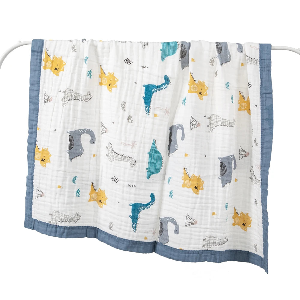 couverture bébé coton imprimé animaux lézard dino lapin blanc bleu gris orange