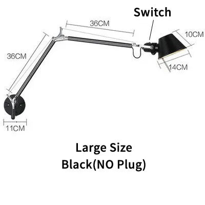 lampe murale articulée moderne noir gris blanc interrupteur fixations minimaliste led eléctrique