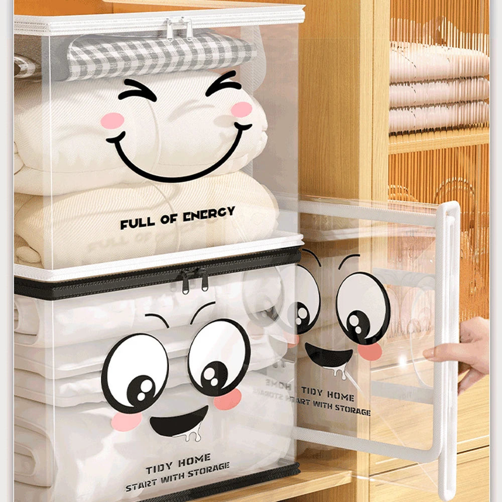 boîtes rangement transparentes moderne noires blanches souriantes FULL OF ENERGY TIDY STORAGE cordon serrage