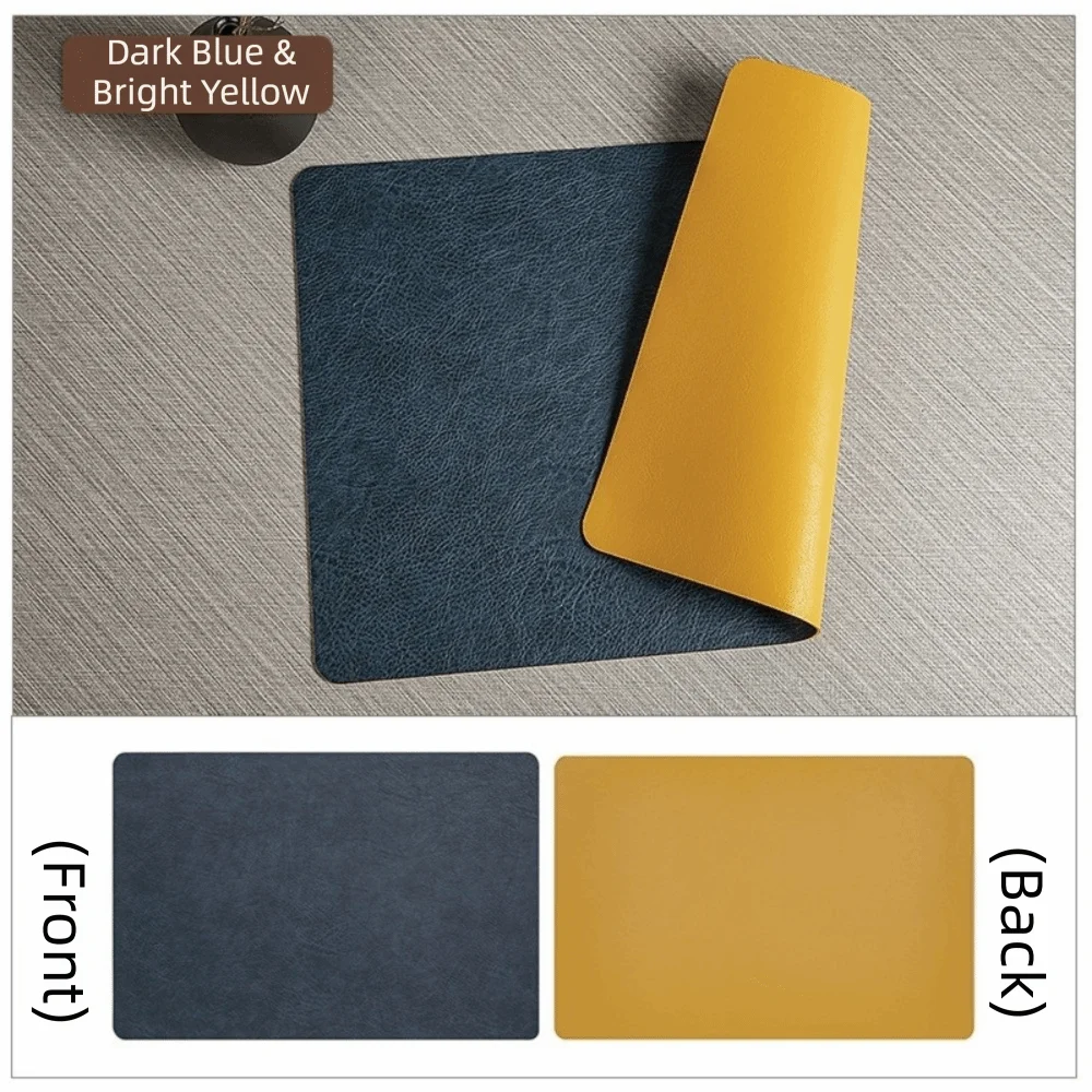 tapis table simili cuir moderne marron noir bleu foncé jaune vif antidérapant cuisine salle