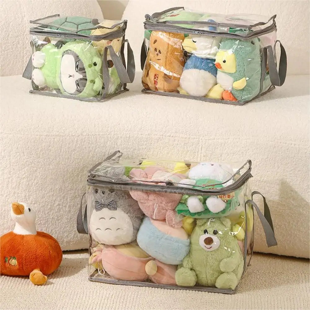 sac rangement transparent multifonctionnel poissons imprimés poignées grises réutilisable moderne armoire organisation jouets enfants