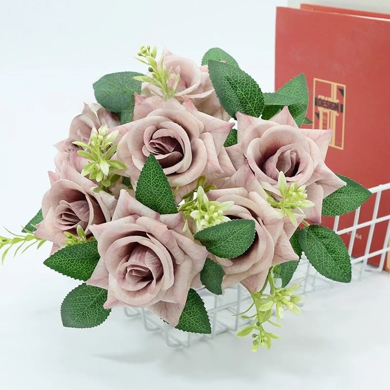 bouquet roses artificielles violet rose orange blanc moderne exposition extérieur soie