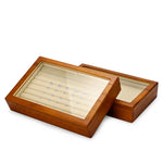 boîte bijoux bois marron clair intérieur beige simili cuir rangement display stackable organizer anneaux