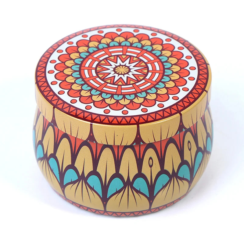 boîtes rondes métal multicolores motifs floraux géométriques boho chic décoration maison