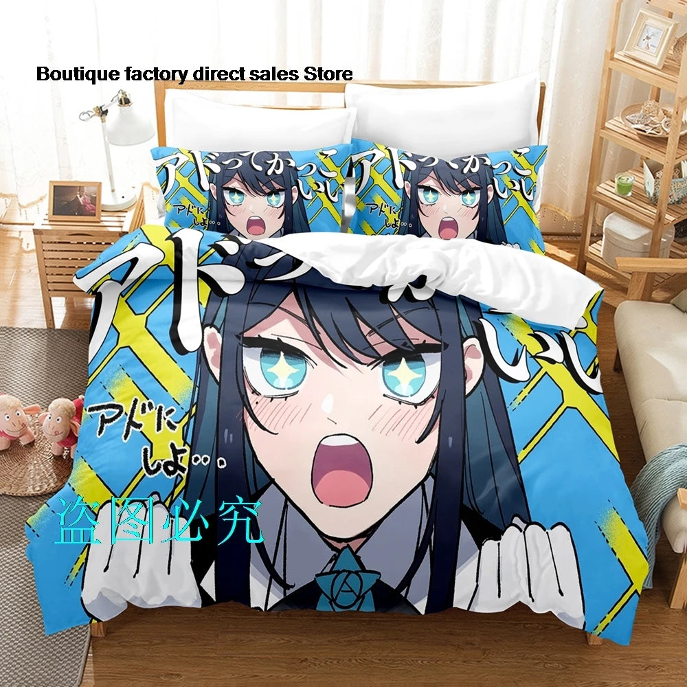 Housse de couette Anime Ado en taille Queen dans une chambre moderne