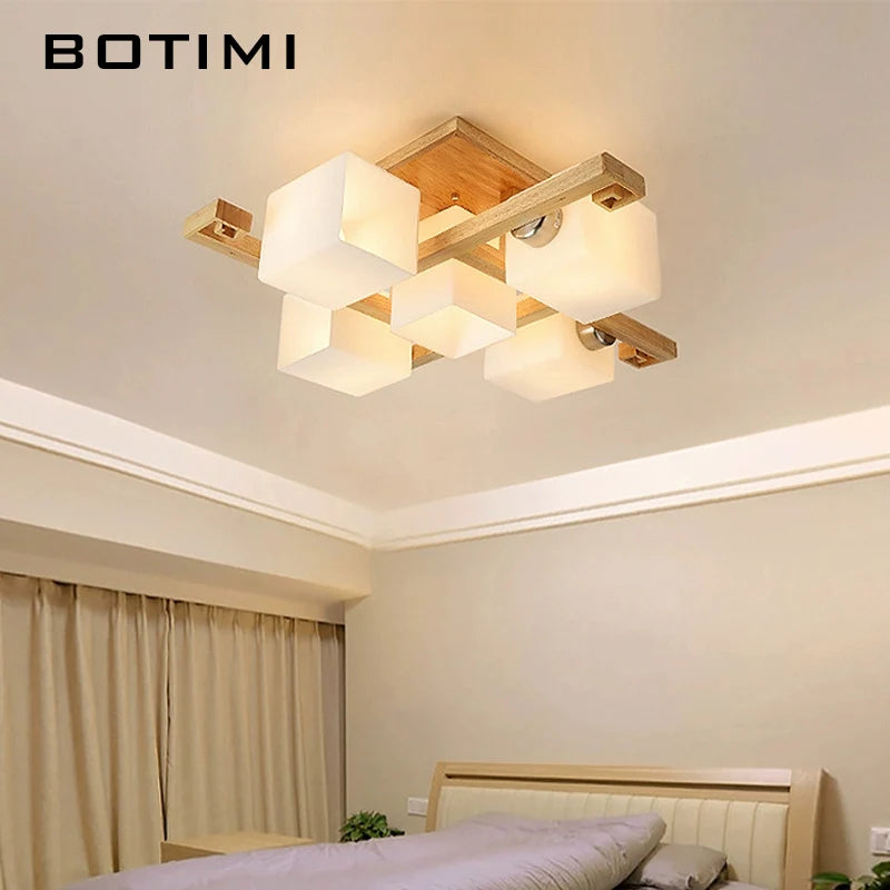 lampe moderne bois verre cubes géométriques blanc doré 10 15 mètres carrés