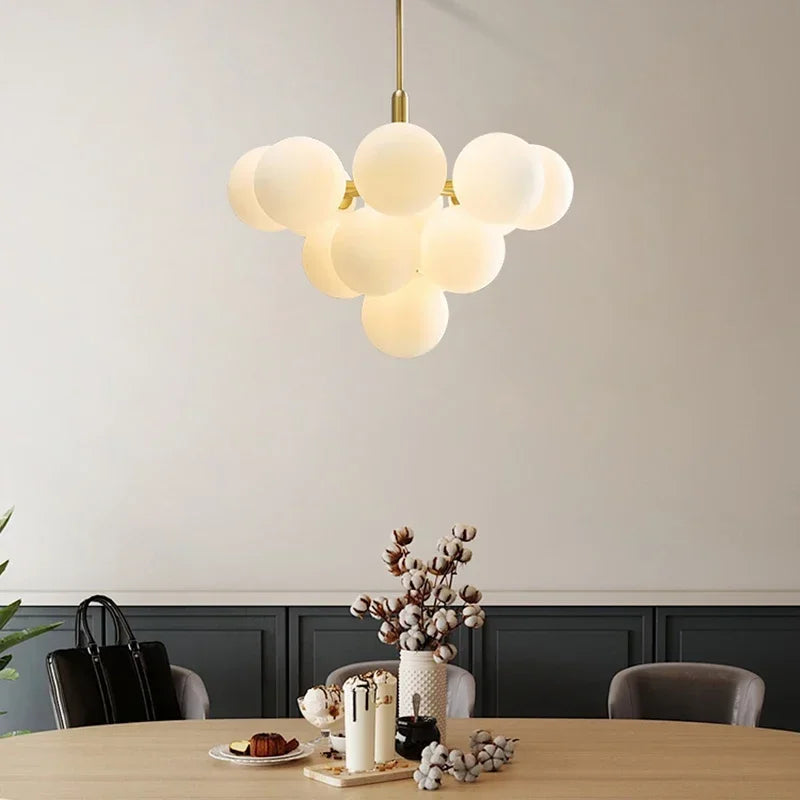 lampe suspendue boules transparentes moderne blanc doré câble annneau centralflux lumineux 60 249 tension