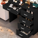 coiffeuse moderne miroir led noir rose décoration fleurs tiroirs poignées argentées