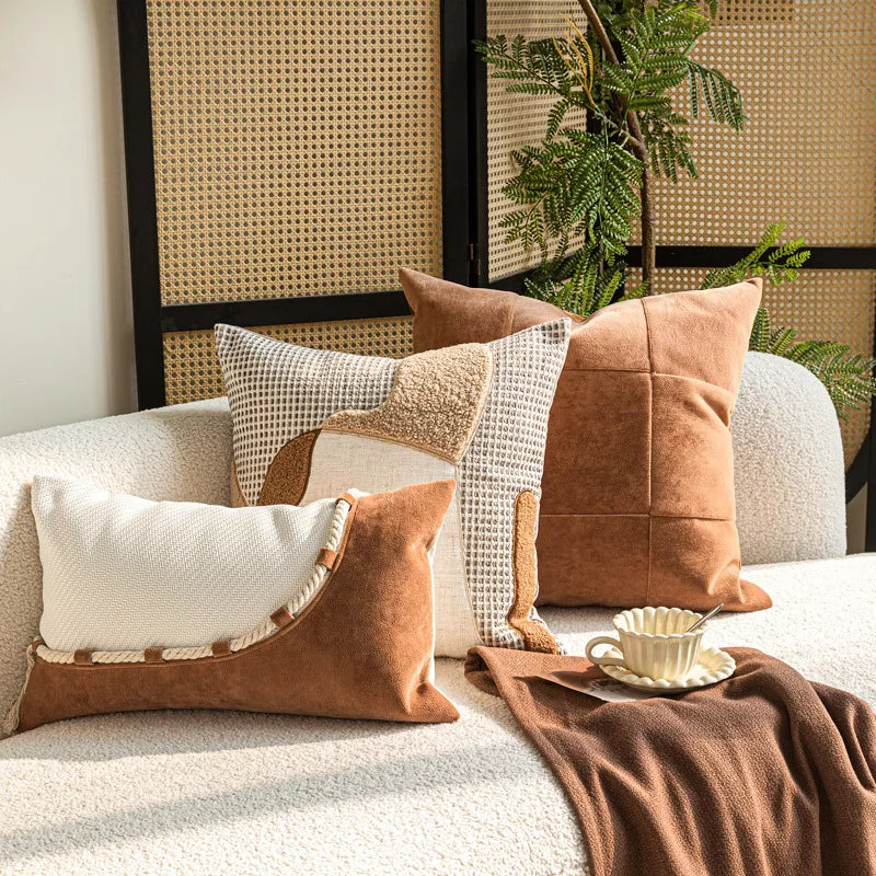 taies d'oreiller géométriques polyester doux moderne beige blanc maison hospitalière