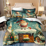 ensemble literie thème noël santa claus flocons neige vert blanc rouge